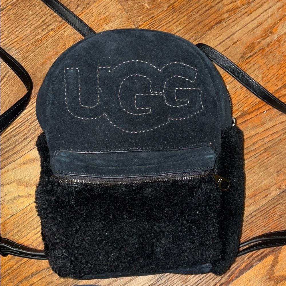UGG Black Suede Shearling Backpack